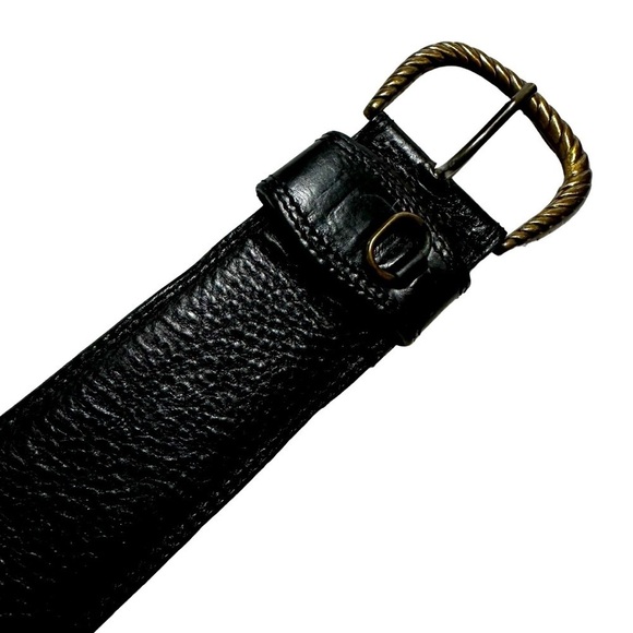 Axcess Made in Italy Genuine Black Leather Wide Waist Belt, Bronze Buckle Medium - Picture 6 of 10